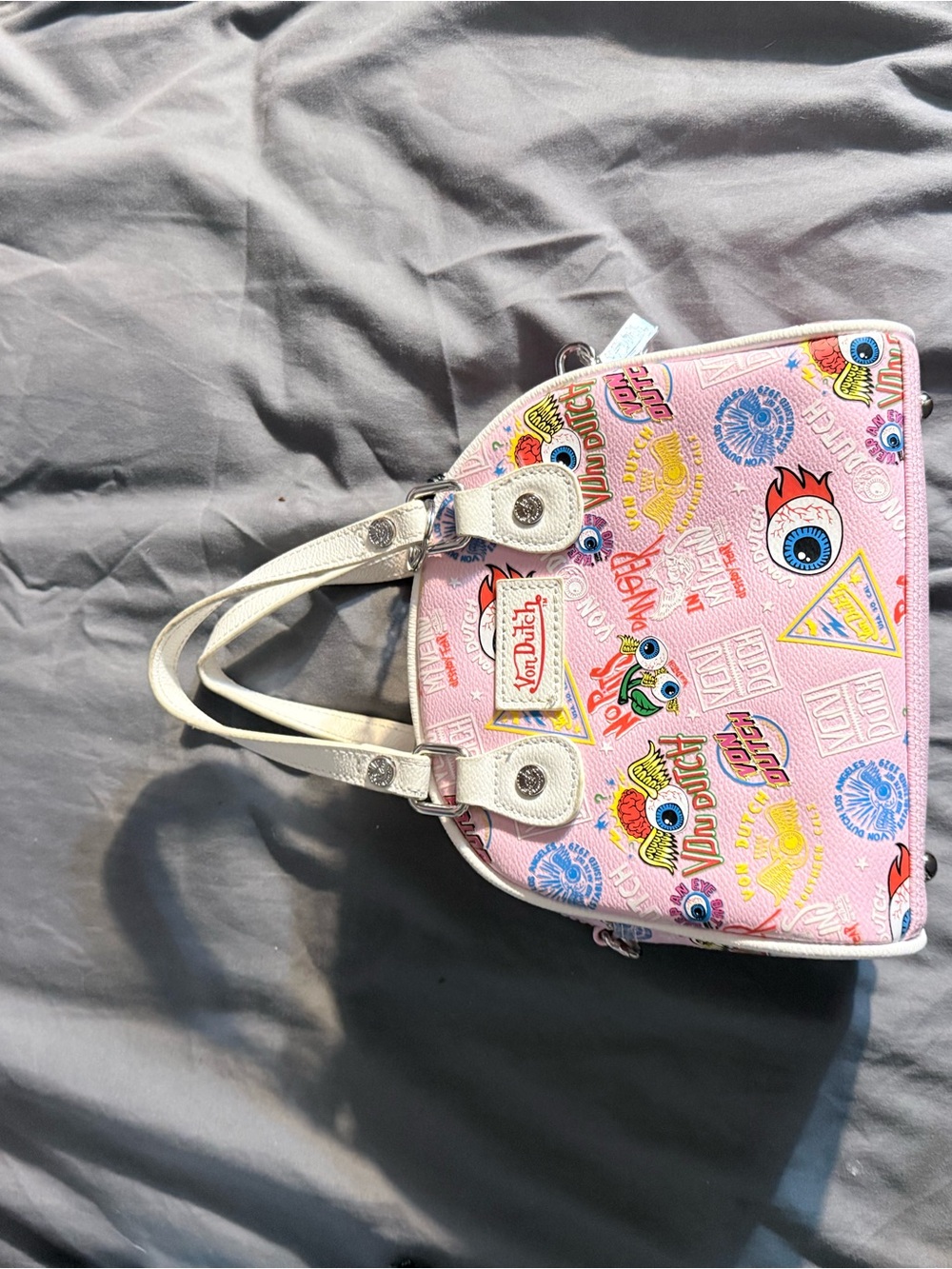 Von Dutch Pink Printed Shoulder Bag with White Trim